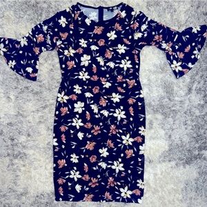 Navy blue flowery knee length dress